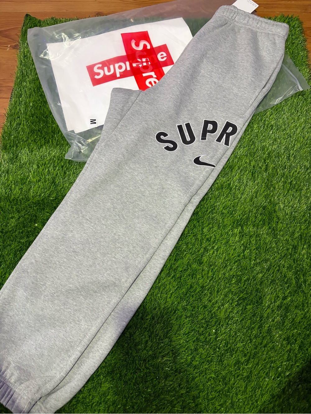 Supreme Grey Sweatpants with Black Logo